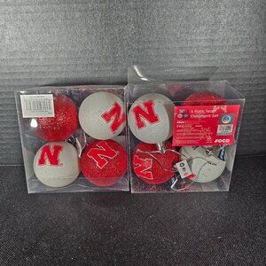 2 New Boxes Of FOCO NE Cornhuskers Shatterproof Glitter Christmas Ball Ornaments